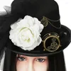 Berets Men's Steam Punk Black Gear Top Hat Felt With Goggles Wedding Birthday Year Drop