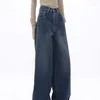 Jeans féminins Blue Cargo 2024 American Retro High Street Wide Jam Leg Pants Couple Harajuku Hip Hop Casual