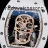 Lüks Erkekler Richardmills Otomatik Kronograf Bileği İsviçre Teknolojisi RM5201 İskelet Baş Beyaz Seramik Manuel Mekanik Tam İçi Boş Movem