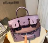 Handmade 7a Handbag Bikns Genuine Leather Lavender ostrich skin button manual sewing 30CM high-end womens4E9D