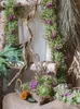 花瓶星空の花のストラップマルチカラーは羽根のぶら下がっている巻き巻き人工緑の植物の装飾結婚式の風景