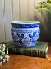 Töpfe Vintage handbemalte runde blaue weiße Porzellan Chinoiserie Pflanzer ~ Innenpflanzer, Blumentopf ~ Bauernhaus Blau weißes Dekor