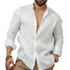 Camisas casuais masculinas camisa de linho homens tops em alta qualidade e confortável manga longa praia havaiana para