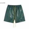 Summer New Small High Street Rh Embroidered Letters Casual Cropped Leather Shorts for Men and Women