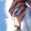 Сверкающие перо винтажные модные украшения 925 Серебряное серебряное серебряное серебряное серебро с полным маркизом белый топаз CZ Diamond Wing Wing Свадебное перо. Регулируемое кольцо для женщин подарок