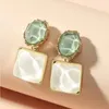 Dangle Earrings Women Round Square Crystal Stone Drop Pink Orange Olive Blue Bright Colorful Glass Trendy Jewelry