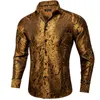 Gold Paisley Seidenhemden für Männer Langarm Langarmmaschine Luxusmarke Tuxedo Hochzeitsfeier Kleidung Dibuant 240409