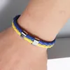 Braccialetti di fascino bandiera ucraina donna in pelle tessuta che avvolge classiche in acciaio inossidabile in acciaio inossidabile