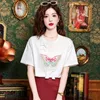 Women's T Shirts Short Sleeve Shirt Summer Heavy Industry Butterfly Embroidery National Style Chinese Top Small Dress