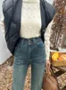 Kadın pantolon retro yıkanmış hoparlör kot pantolon ve sonbahar tasarımı için iki düğme yüksek bel esnekliği