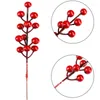 Decorative Flowers 5pcs Artificial Red Berry Cherry Bouquet Fake Plant Vase Christmas Tree Decoration Diy Wreath Home Table