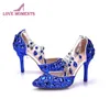 Dress Shoes Fashion Women Pumps Rhinestone Royal Blue Crystal Bride Party Handmade Gorgeous Wedding