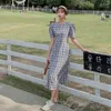 Feestjurken 2024 Vintage mode Blue Boho Plaid Beach Sundress Summer Chic Sexy Prom Runway Midi Dress Elegant Women Bodycon Vestidos