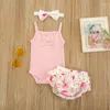 Conjuntos de roupas nascidos fofos 3 PCs Baby Girl Solid Color Tops Shorts Conjunto de verão Crianças Sleeseless Romper Sling Suit de 7m a 3 anos