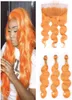 Facos de cabelo humano laranja com fechamento frontal Extensões de cabelo virgem virgem da Malásia Virgem Pacote de cabelo laranja 3pcs lida com renda FRO3721085