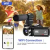 Caméra 4K avec vision nocturne infrarouge, appareil photo numérique WiFi pour l'enregistrement, écran tactile de 3 pouces, zoom numérique 18x, adapté à YouTuber, télécommande, microphone.