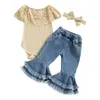 Clothing Sets Baby Girls Summer Pants Set Fashion Sleeveless Lace Romper With Tasseled Flare And Headband Clothes