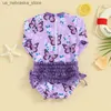 Endelar Ewodos babybikini Långärmad blommig fjäril Tryck Båge Summer Swimsuit 0-3 år Q240418