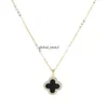 Four Leaf Clover Black and White Dual Color Full Diamond Necklace for Women in 2024, New Trendy and Fashionable Collarbone Chain Titanium Steel Necklace 779