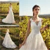 Eddy K 2024 Wedding Dresses Sexy V Neck Sleeveless Backless Lace Appliqued Bridal Gowns Sweep Train A Line Outdoor Garden Wedding Dress