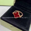 Anéis de jóias de ponta para Vancleff Womens V-Gold Clover Duas lados de dupla face a laser giratória anel de trevo de calcedonia vermelha para mulheres originais 1: 1 com logotipo real