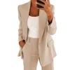 Two Piece Dress 2Pcs/Set Women Lapel Long Sleeve Blazer High Waist Straight Wide Leg Pants Set One Button Pockets Coats Solid Work Suits