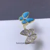 Anelli di gioielli di fascia alta per Vancleff Womens Seiko Horse Eye Burrafly Anello Bianco Fritillaria doppio diamante Full Diamond Anello Blue Turquoise Originale 1: 1 Bello