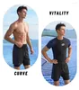 Men's Swimwear Men Sun Protection WaterProof Outdoor Sports Swim Shirt Trunks Bathing Glasses UPF50 Quick-Dry Athletic Beach Goggles Cap