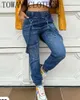 Jeans femminile da donna moda chic elastico cinturini spessi cinghie pantaloni di denim caviglia