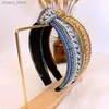 Hoofdbanden Boho Rhinestone Faux Pearl geknoopte hoofdband Shiny Parreny Head Hoop Elegante haaraccessoires voor vrouwen Girls Wide Band Gifts Y240417