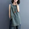 Tanks de femmes Chéquarits Casual Denim Tops Arrivée 2024 Summer Vintage Style O Couleur solide Couleur des femmes sans manches bordelles b 3634