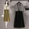 Рабочие платья женский набор 2024 Весна и осенний сезон модный стройный кардиган с подвесным платьем для ремня Два куска