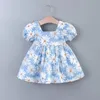 Robe fille bébé filles décontractées floral imprimement graphique manche bouffée bowknot back robe vêtements pour l'été