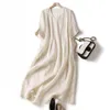 カジュアルドレス女性夏のドレスプリーツ半色の固形色vネックルーズアインラインレトロ二重層のソフト通気性のミディ