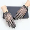 Thin Sheepskin Gloves Women's Leather Touch Screen Fashion Lace Unlined Short Spring and Autumn Driver's Gloves