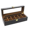 Boîtes de montres Luxury 6 10 12 Slots Boîte en bois pour les hommes Case Vrai Verre Top lisse Organisateur intérieur en cuir en cuir