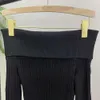 SP Spring Designer Tops Sticked Sweater Classic Black One-Shoulder Slim and Versatile Longeeved Top for Women FZ2404177