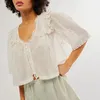 Women's T Shirts Imcute Women Ruffles Lace Buttons Short Sleeve Blouses Summer Fashion Loose Casual Tops Streetwear Blusa Mujer Moda