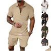 Men'S Tracksuits Mens Summer Fashion Short Sleeve Men 2Pcs Suit Fit Male Casual Social Leisure Gri Fitness Sports Sets Drop Delivery Dholg