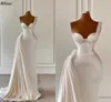 Elegant Ivory Satin Wedding Dresses Modern One Shoulder Pearls Beaded Long Mermaid Bridal Gowns With Overskirt Sweep Train Women Bride Vestidos De Novia CL3508