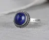 Cluster anneaux fnj 925 argent lapis lazuli réel original s925 anneau de prue solide pour femmes bijoux vintage ovale fleur8964392