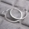 REAL 925 Sterling Silver Oval Big Hoop örhängen för kvinnor Platt tunn runda bröllop smycken tillbehör punk brincos joyas de plata 231s