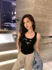 summer Women's Tops Tees Crop Top Embroidery Sexy Off Shoulder Black Tank Top Casual Sleevel Backl Top Shirts Luxury Designer Solid Color Vest x3b7#