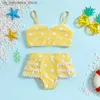 Pezzi da bagno a nuoto per bambini per bambini da bagno da bagno a 2 pezzi Schermo floreali in pizzo Shorts Bikini Set Q240418