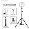 Iluminação contínua 10 LED Selfie Ring Stuido Light Dimmable Circular Light para iluminação doméstica Tripod Stand Makeup Selfie Ring Light Light Light para vídeo Y240