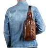 Backpack Genuine Leather Sling One Shoulder Chest Bag Men Retro Crocodile Pattern Real Cowhide Male Messenger Cross Body