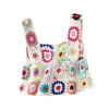 Damestanks dames haken gebreide cami top mouwloos bloem borduurwerk holle casisole spaghetti riemvest boho zomer strandtank