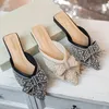Pantofole donna 2 cm tacchi alti diapositive bowknot femminile cristallo scintillante donna bassa di scarpe da festa perle perle perle