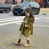 Girl's Dresses Baby Girl Skirt 2023 New Spring and Autumn Girl Skirt Korean Style Dark Green Solid Color Fashion Dress Q240418