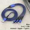 ZK20 NEW 1.2M 5A APPLE TYPE-C Android携帯電話3 in 1充電ケーブル用の1〜3個の超高速充電データケーブル